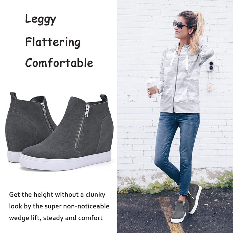 Athlefit Women's Hidden Wedge Sneakers Platform Booties Casual Shoes Wedgie Sneakers Size 8.5 Grey - Image 4